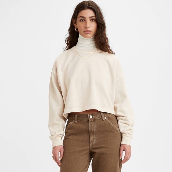 Levi's Sweaters - Levi’s Women Roonie Cropped Relaxed Long Sleeve Sweater • White Cap Grey • Small